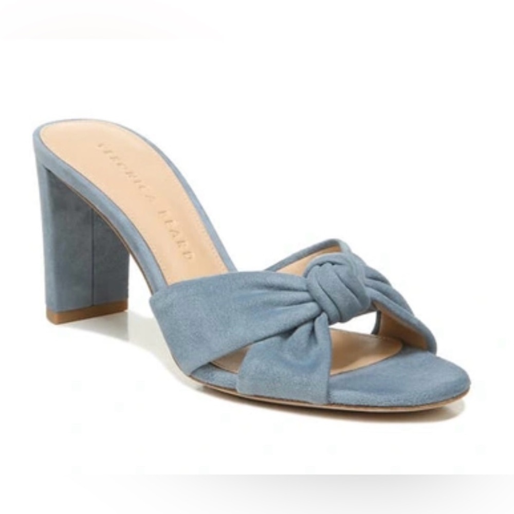 New Veronica Beard Ganita Knotted Block Heel Sandal Size 11 Light Blue Suede